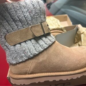 UGG Camel Boots with Gray Knit Cuff